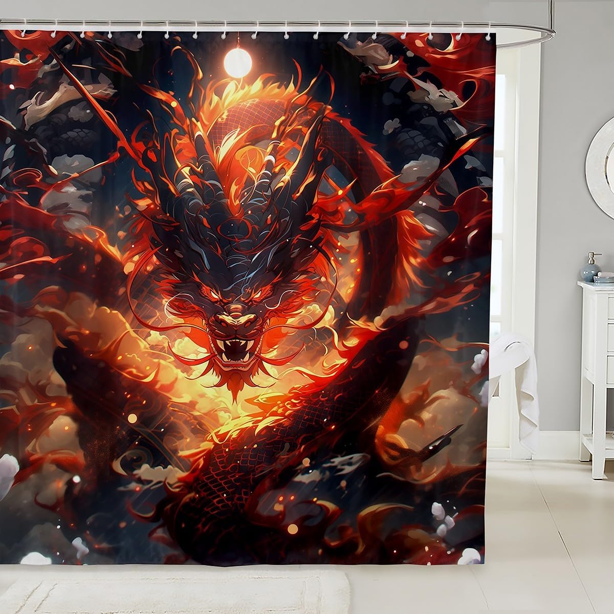 

Oriental Dragon Waterproof Bathroom Curtain Magic Animal Bath Curtain, Japanese Style Shower Curtain Magical Wildlife Bathroom W60H190(CM)-1 Pcs