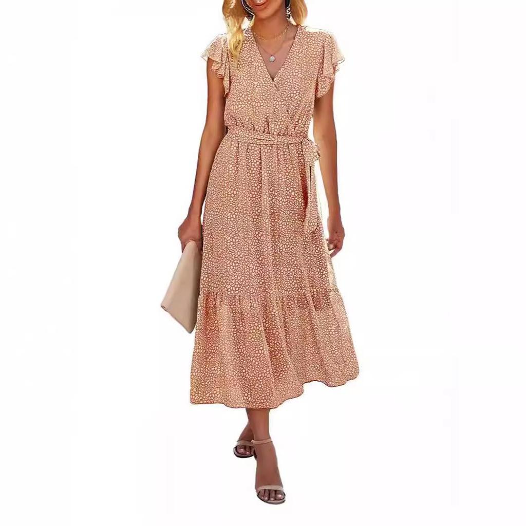 2024 Women's Summer Short-Sleeve Elastic Waist Chiffon Dress