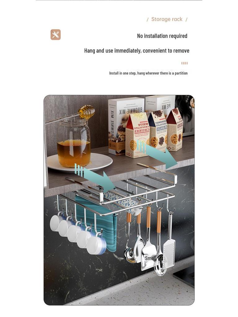 Stainless Steel Kitchen Storage Rack: Hanging Organizer with Cabinet Baskets & Paper Towel Holder