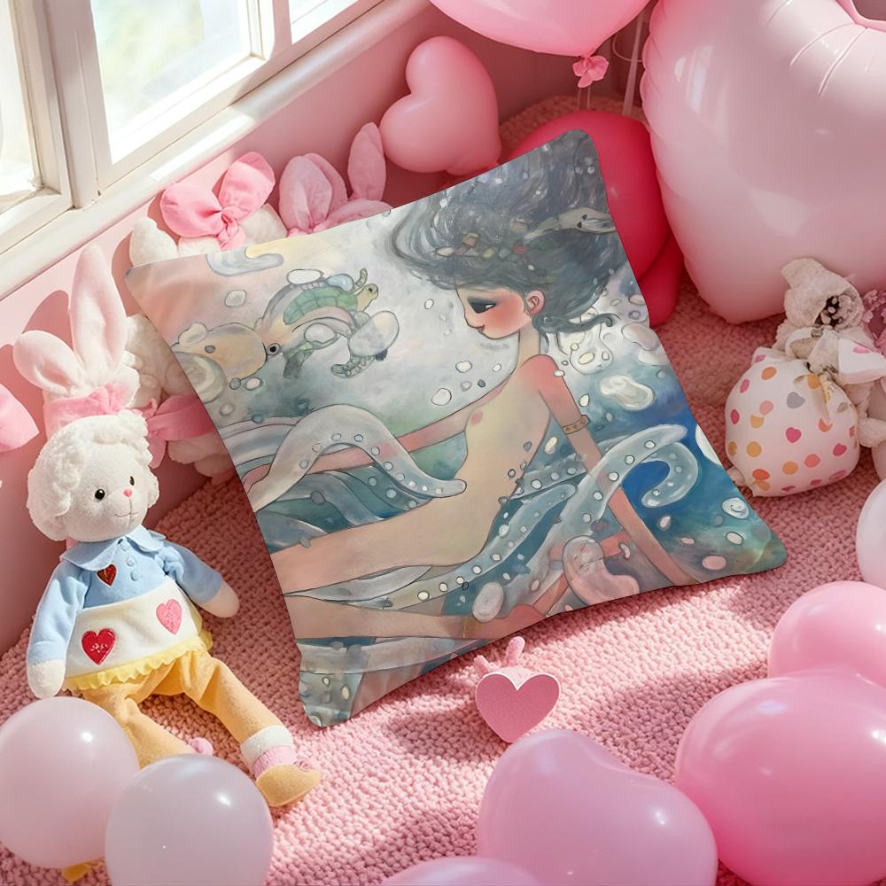 Art Aya Takano Cushion Cover Pattern Printed Pillowcase for Living Room Sofa Cushion Cover & Bedroom Decor