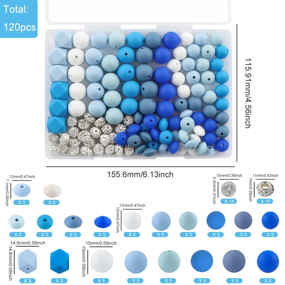 

Kovict 120Pcs/Box Mix Silicone Beads Loose Rhinestone Spacer Bead DIY Keychain Necklace Bracelet Accessories For Jewelry Making