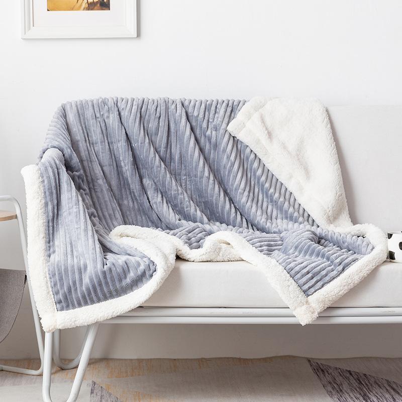 Nap Air-conditioning Blanket Soft and Comfortable Thickened Double-layer Solid-color Striped Lamb Wool Drawn Blanket