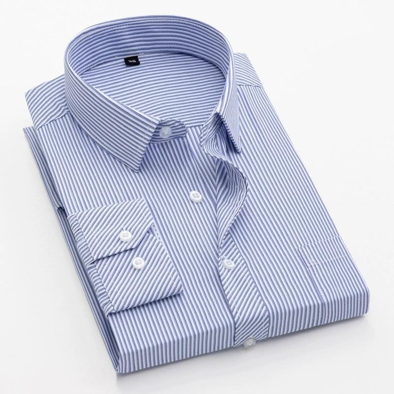 Frühling Herbst Gestreifte Herrenhemden Langarm Regular Fit Klassisches Herren Freizeithemd mit Brusttasche