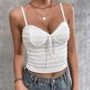 Knitted Suspender Women's Small Vest, European and American Sexy Backless Pleated Splicing V-neck Short Top