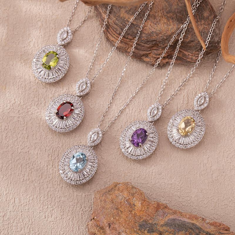 Natural Color Treasure Purple Citrine Garnet Topaz Necklace Women'S S925 Sterling Silver Light Luxury High Sense