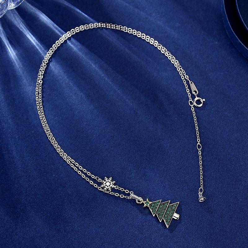 Sterling Silver Christmas Tree Pendant Necklace for Women - Trendy Gift for Girlfriend