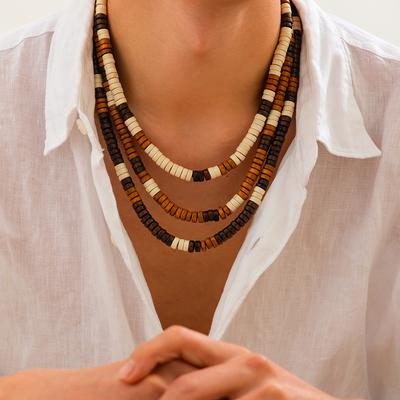 Vintage Wood Bead Splicing Necklace for Men Women Hiphop Punk Personalized Multi-Layer Necklace Jewelry Male Gift Decoration