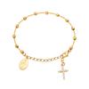 Charme Zirkonia Kreuz Rosenkranz Armband für Damen, Edelstahl Maria Verstellbares Glied, Religiöser Schmuck Geschenk