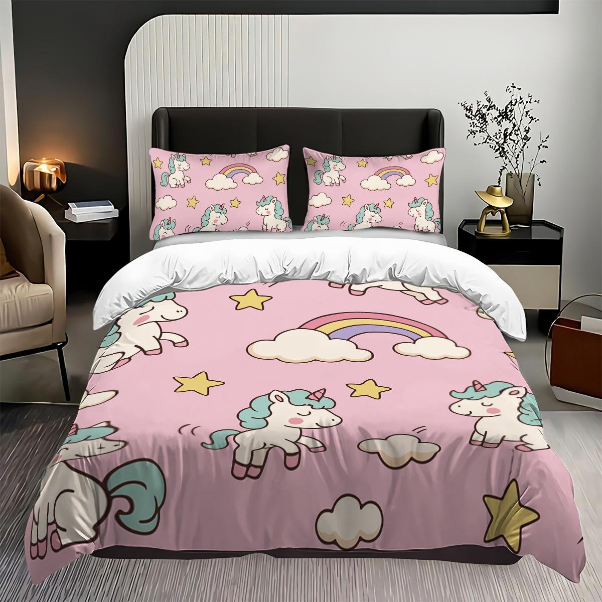 Quilt Cover 3D Printing Unicorn Children S Bedding Three-Piece Pillow Cover Quilt Cover 135x200