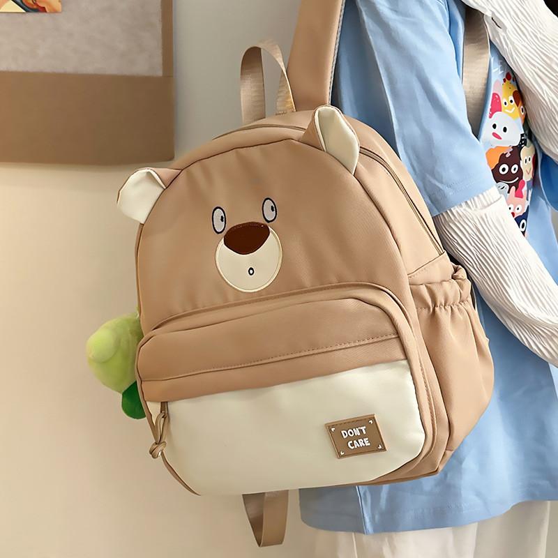 Stylish Color Block Cartoon Bear Backpack Soft And Breathable For Unisex School Use