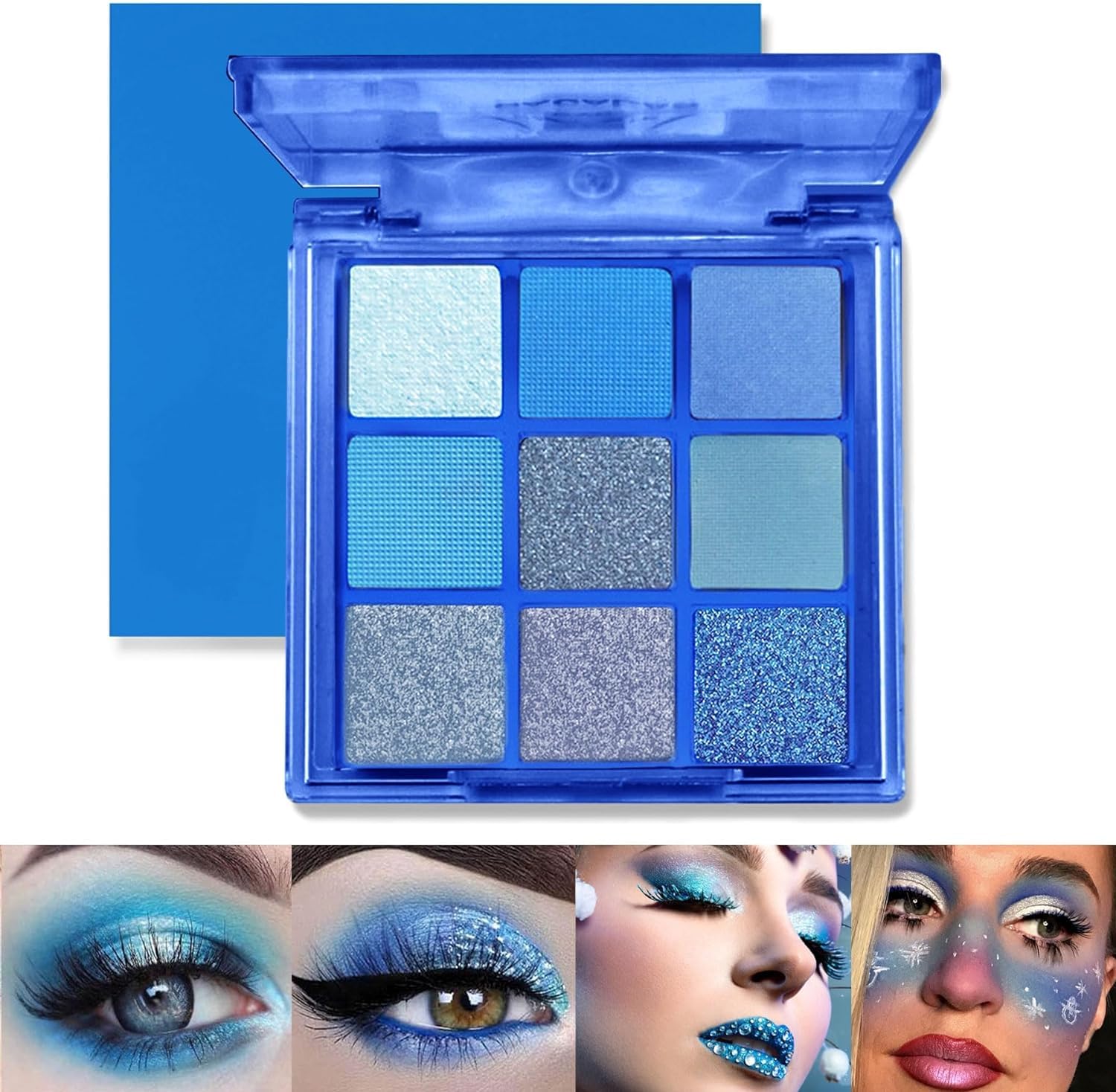 GECOMO 9-Color Matte Eyeshadow Palette CV309 Blue Waterproof Long-lasting Highly Pigmented Glitter Eye Makeup Gift