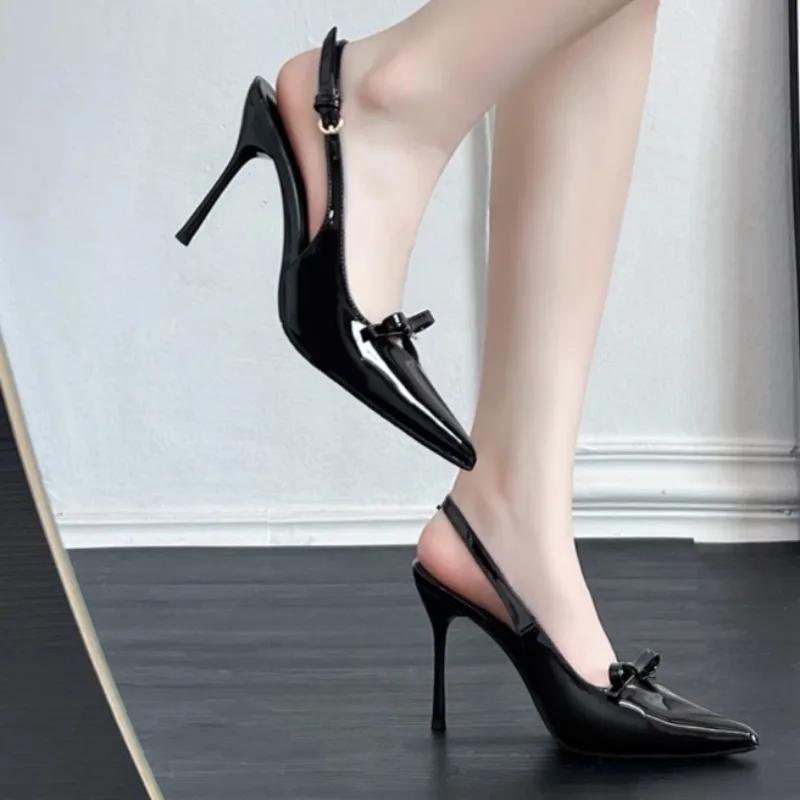 Fashion Bow Stiletto Heel Heightened Straight Strap Sandals Women's Summer Going Out 2025 New French Versatile