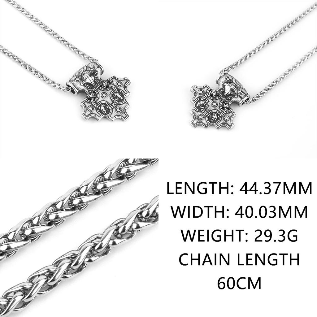Men's Domineering Stainless Steel Raven Thor's Hammer Pendant Necklace Retro Viking Fashion Jewelry Necklace Wholesale