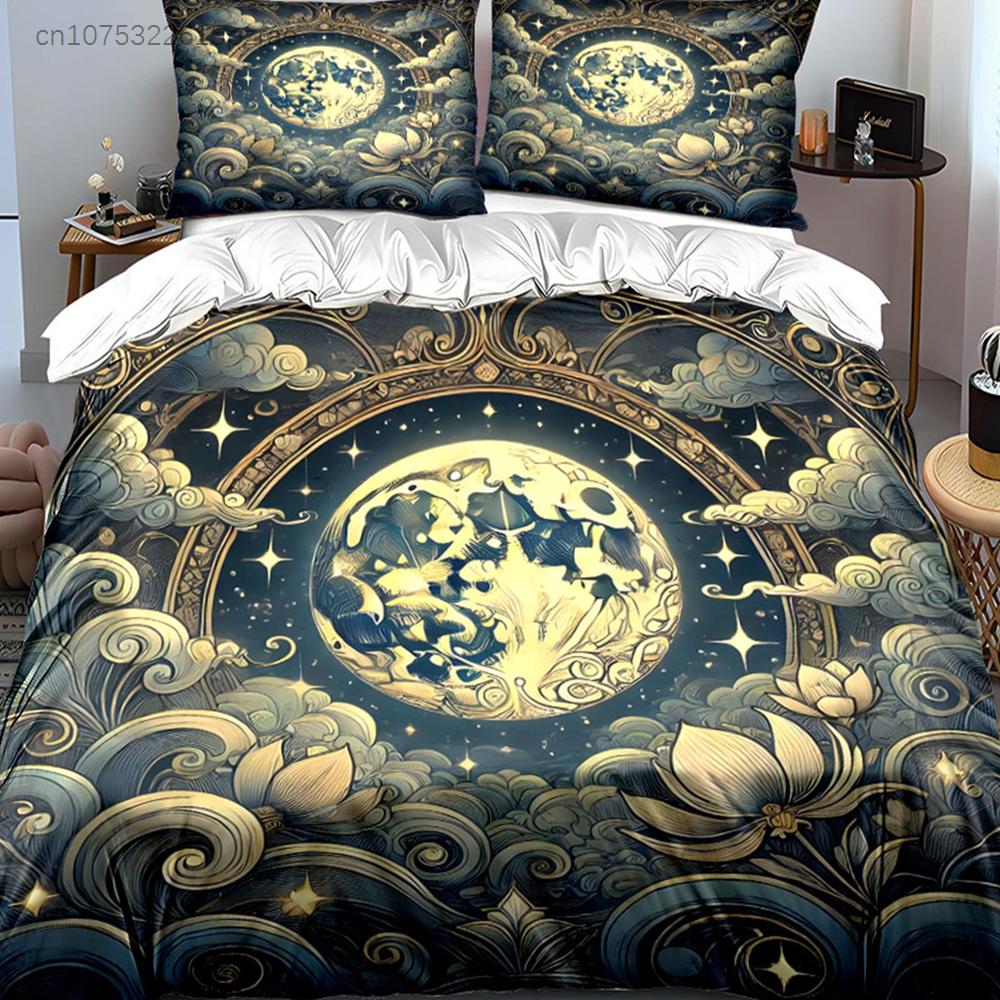 Moonlit Lotus Design Set Multiple Sizes Kid's And Adults' Bedroom Exquisite 3PC Bedding Set, Gift