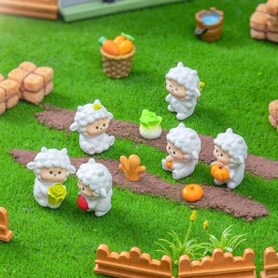 Mini Sheep Figurine Resin Miniature Animal Ornament Fall Harvesting Sheep Statue for Fairy Garden DIY Craft Micro Landscape