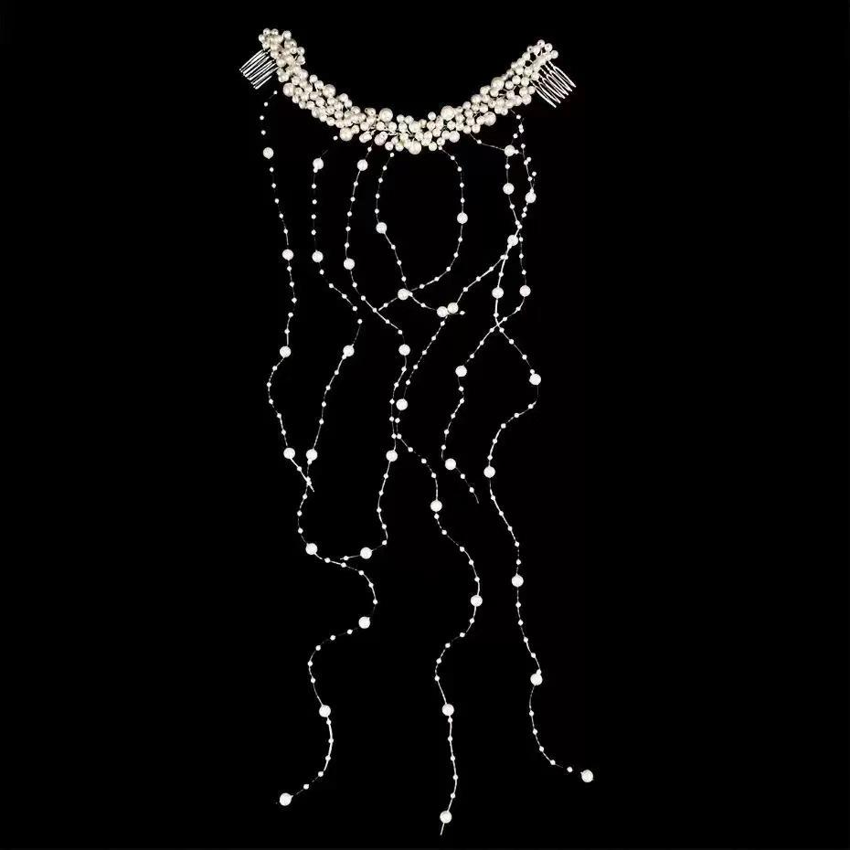 Golden Fairy Leaf Flower Pearl Headband - Elegant European Crown for Girls' Weddings