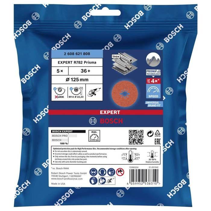 Disque fibre prisma x r782 expert bosch ø125 mm grain 36 - 5 pièces- 2608621808