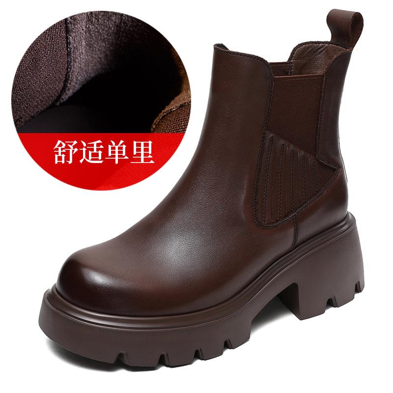 Autumn and winter new retro Martin boots women's British leather platform small Chelsea short boots