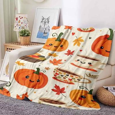 Cute Cartoon Pumpkin Print Halloween Throw Blanket for Couch And Bed - Soft Cozy Sofa Blanket for Fall And Thanksgiving Gifts