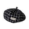 European and American Small Fragrant Style Black and White Plaid Octagonal Hat Women's Elegant Temperament Painter Hat New Soft Top Fashion Bud Hat