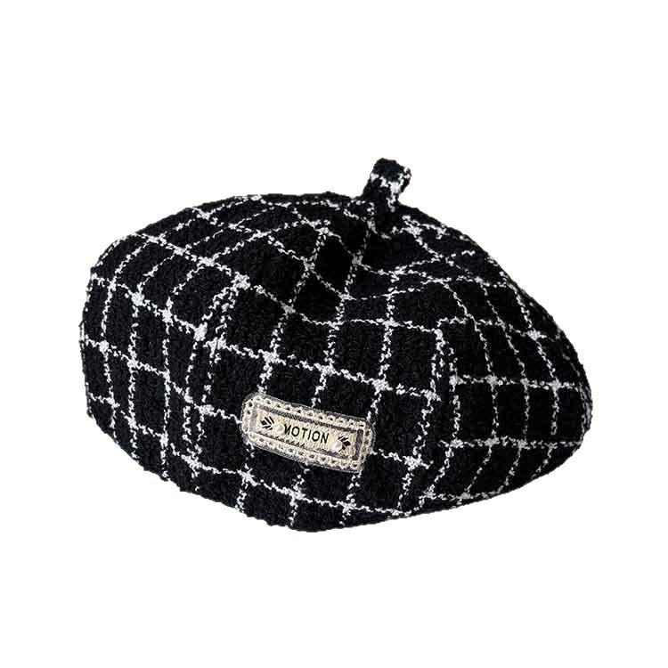 European and American Small Fragrant Style Black and White Plaid Octagonal Hat Women's Elegant Temperament Painter Hat New Soft Top Fashion Bud Hat