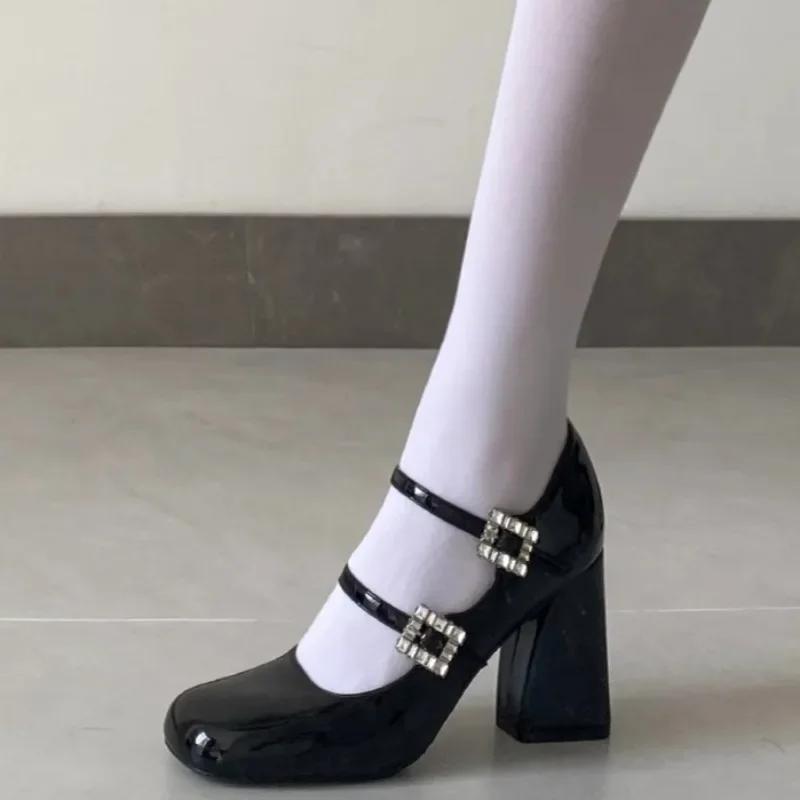 Fashion Elegant Woman Heeled Shoes Round Toe Shallow Mary Janes Women's High Heels Fashion Chunky Heel Buckle Strap Female Party Pumps