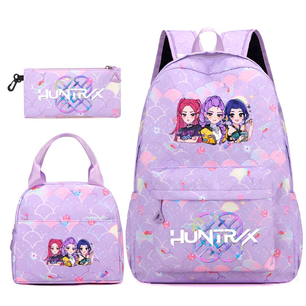 3Pcs/set Cartoon Kpop Printed Backpack Handbag Pencil Case for Teenger Student Girl Boy Schoolbag Bookbag Large Capacity Travel Bag Kid Gift