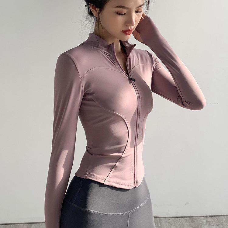 

Женская нейлоновая фитнес-куртка: Быстросохнущий эластичный лонгслив для бега, йоги и тренировок весной/осенью XL розовый