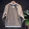 Solid Color Labeling Waffle Round Neck Pullover Loose Version Casual Sweater Men's Long-sleeved Top