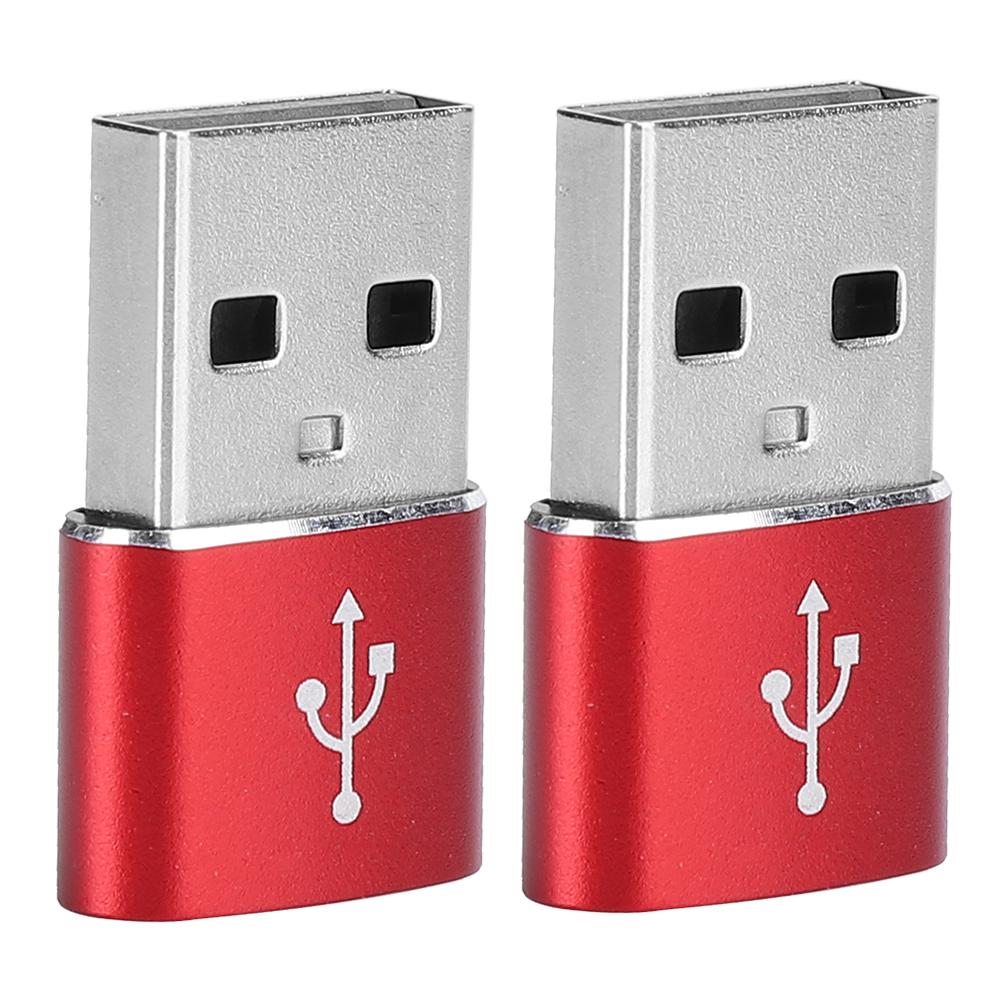 2PCS Aluminium Alloy TypeC to USB Adapter for Charging Synchronization Data Transmission(Red )