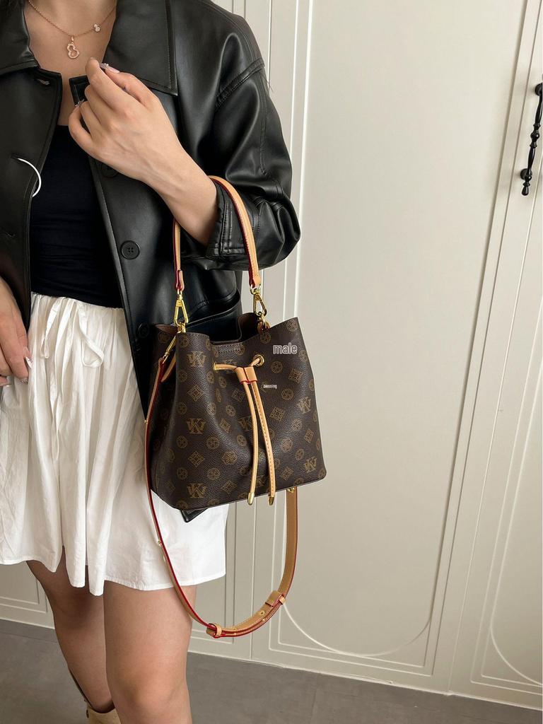 Vintage Blumen-Eimertasche mit Kordelzug - Retro Europäisches/Amerikanisches Design, Handtaschen-/Schulter-/Crossbody-Optionen