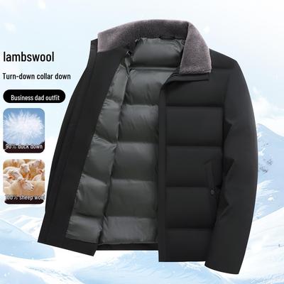 Herren Winter Woll-Revers Daunenjacke - Business Casual Kurzer Mantel für mittlere und ältere Menschen