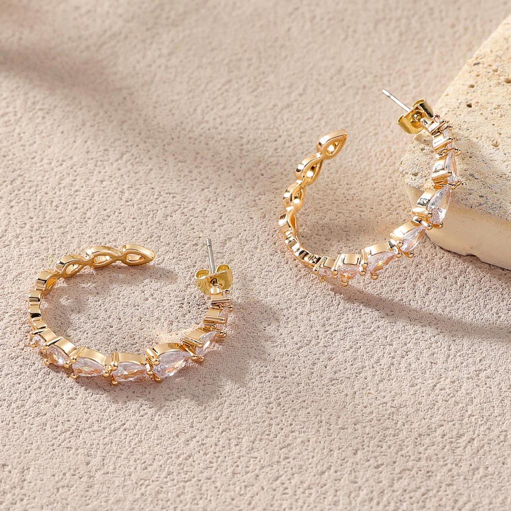 European & American Luxury Zircon Water Drop Hoop Earrings