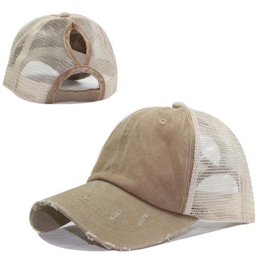 Women Ripped Anti UV Mesh Ponytail Hat Adjustable Breathable Sports Baseball Cap