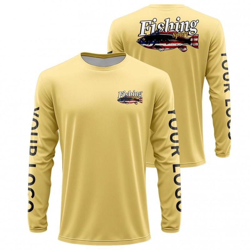 Mens Quick-Dry Fishing Shirt With Print UV Protection Breathable Long Sleeve Outdoor Sports