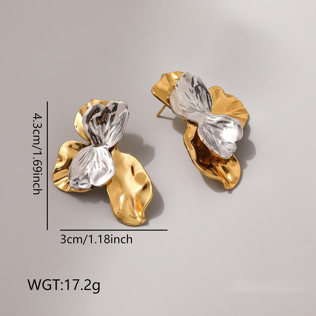 Stainless Steel Two Flower Stud Earrings for Women Irregular Leaf Earrings No Fade Party Banquet Elegent Jewelry