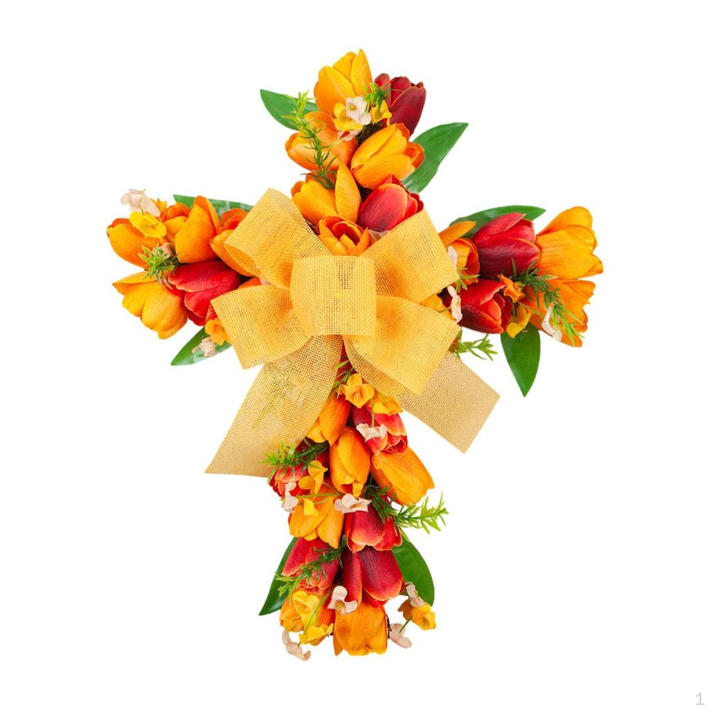 Wreath for Front Door, Cross Design with Artificial Flowers Easter Celebrations