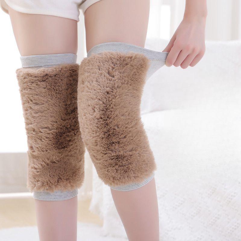 Unisex Winter Camel Hair Knee Warmers Fleece-Lined Thickened Leg Protectors Windproof for Elderly Cold Resistance