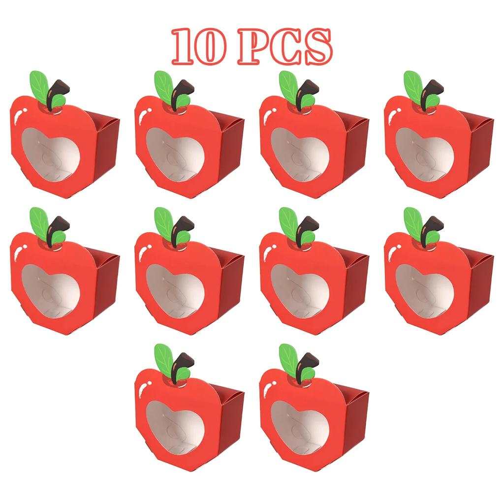 10/20Pcs Apple Window Candy Boxes Heart Winow Gift Box Mini Red Snack Sweet Paper Holder for School Birthday Wedding Party Favor