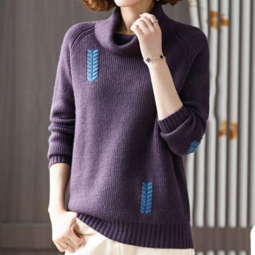 Navava Women Cable Knit Turtleneck Long Sleeve Sweater Nk3449