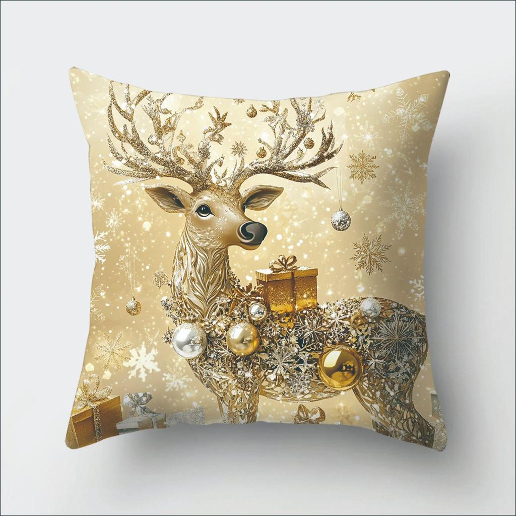 4PCS Christmas Decorative Pillow Cover Reindeer Snowman Cushion Case Sofa Living Room Throw Pillow Sham