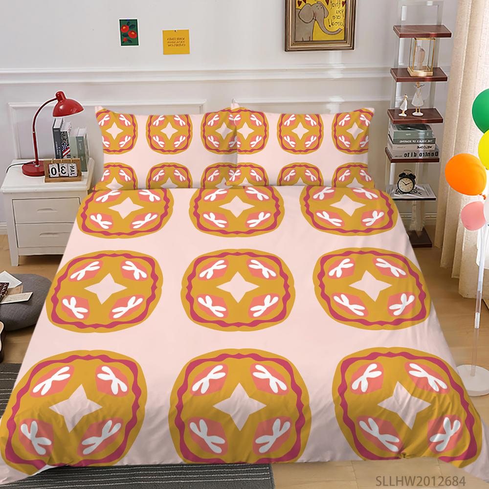 3D-Farbmuster-Grafikdruck-Bettwäsche, Einzelbett, Doppelbett, volle Größe, Vintage-Muster, Kissenbezug und Bettbezug, 2 oder 3 bequeme Heimdekoration