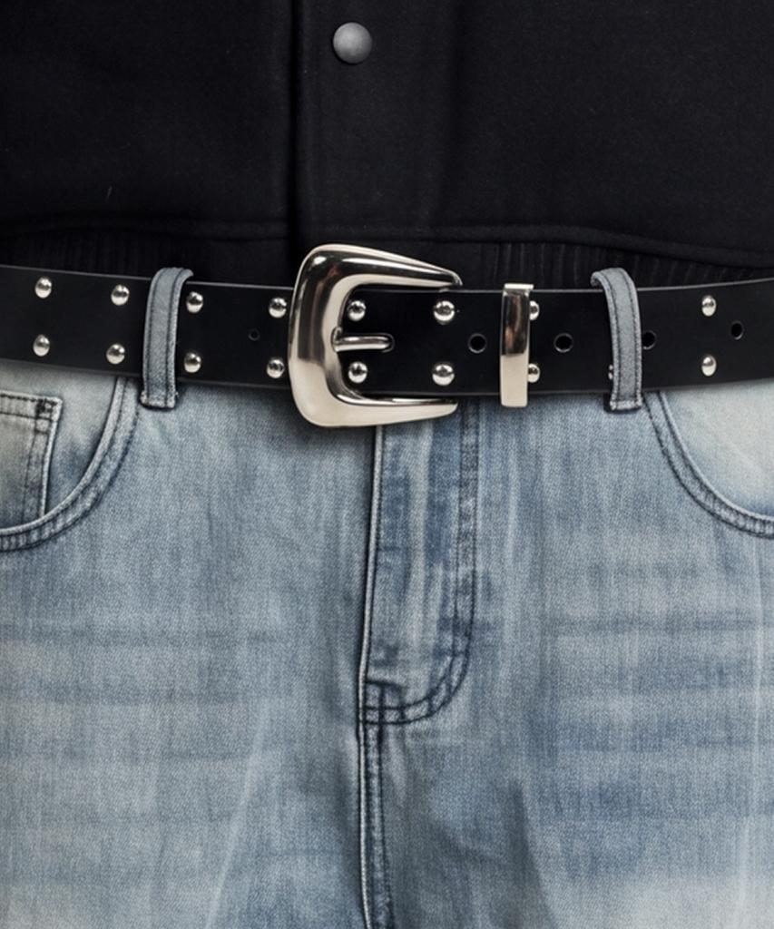 CREAM SODA LAB Double Stud Leather Belt Black