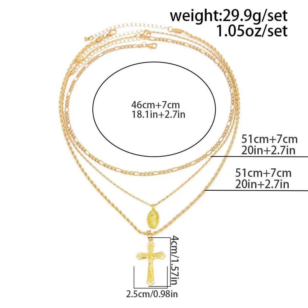 Salircon 3Pcs/Set Fashion Creative Gold Color Jesus Cross Pendant Necklace Men Hip Hop Twisted Adjustable Clavicle Chain Jewelry