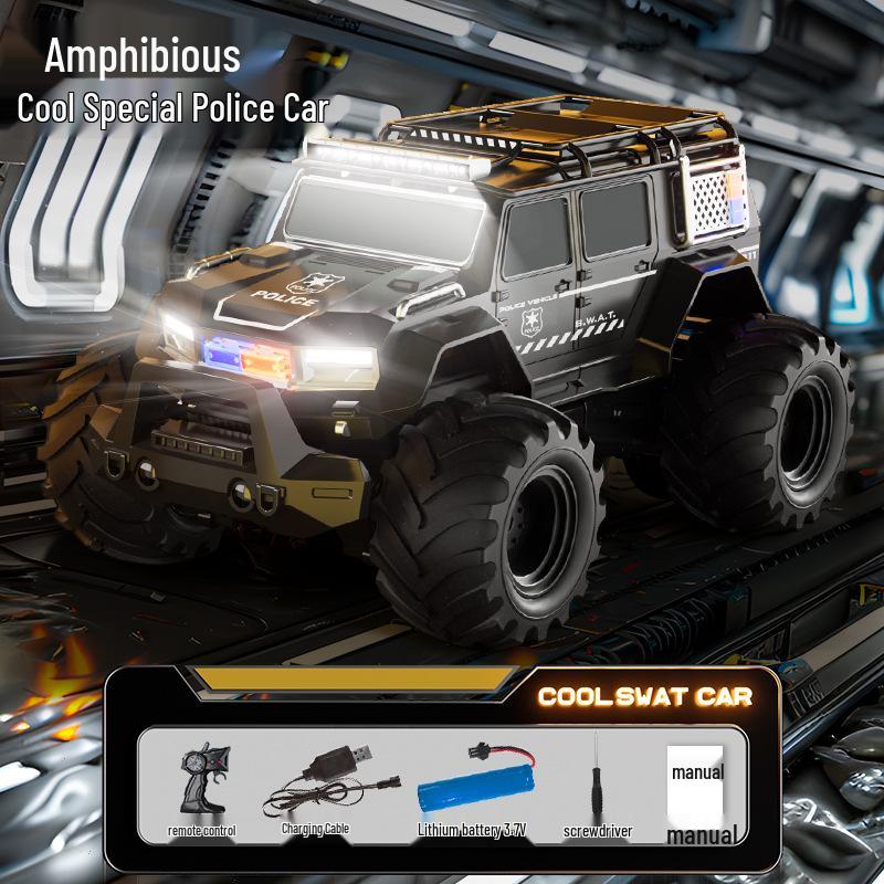 Amphibious RC Off-Road Police Car: High-Speed, Waterproof, 4WD, Dual-Mode 2.4G Racing Car