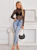 2025 European-American Slim Fit Long Sleeve Lace Bow Top