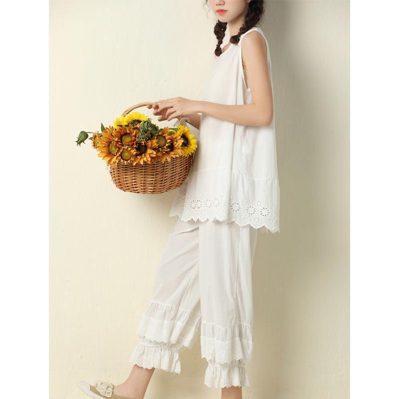 Japanese Mori Girl Embroidered Lace Wide-Leg Pants - 2023 New Loose Casual Style