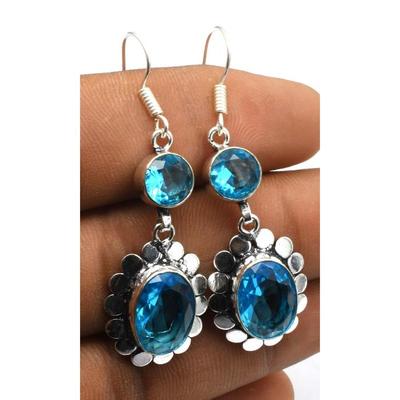 Blue Topaz Gemstone Ethnic Handmade Drop Dengle Earring Jewelry  ER 064