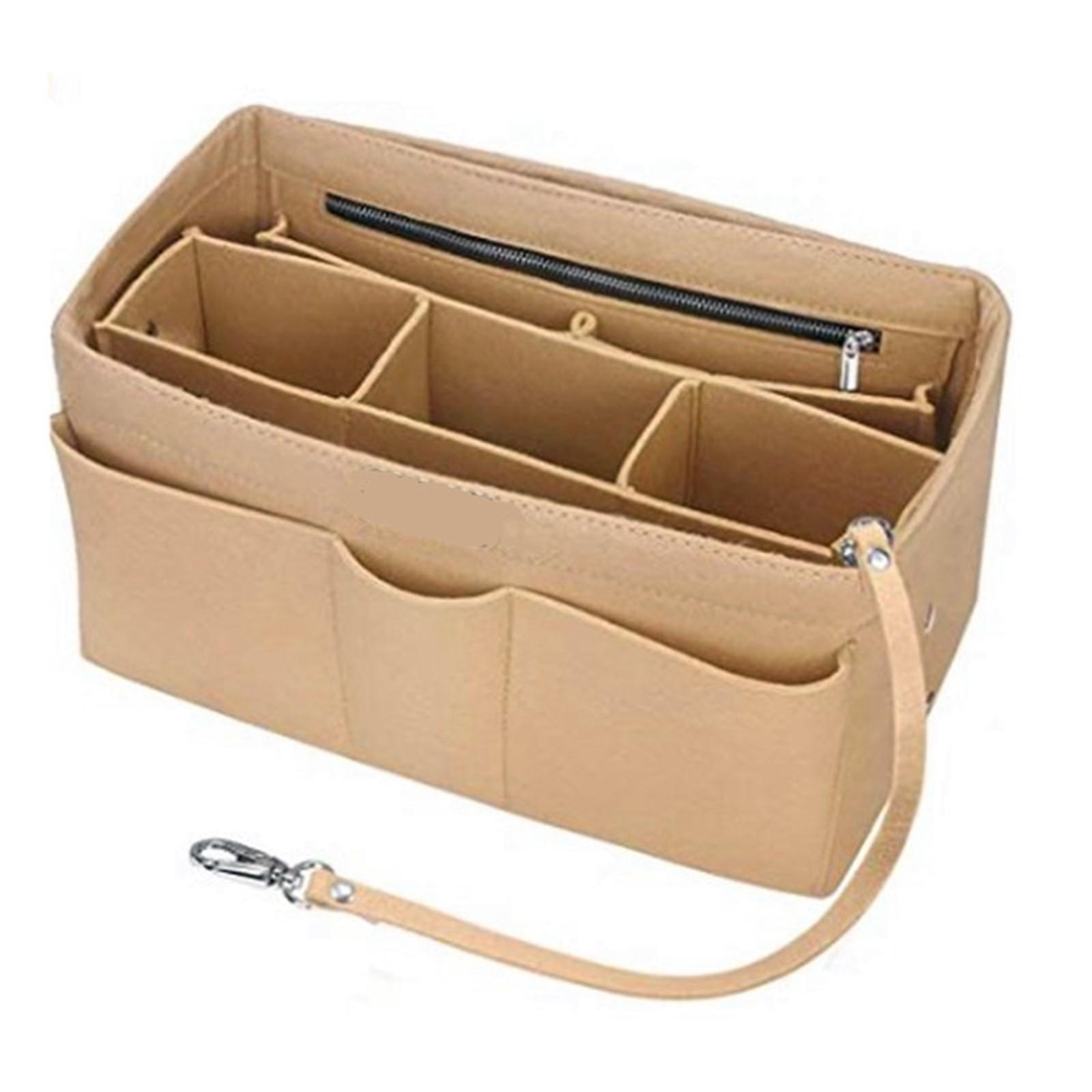 Felt Purse Organizer Insert with Zipper Compartment Multi Pocket Handbag Tote Bag Organizer with Removable Strap One Size хаки
