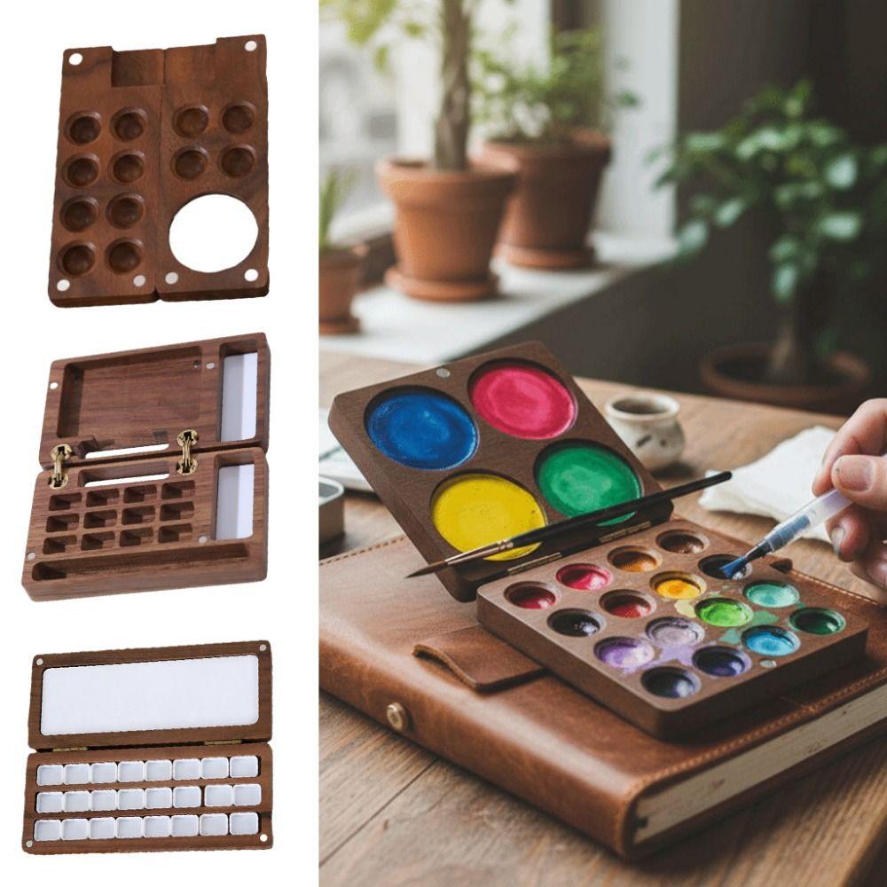 Empty Box Walnut Wood Watercolor Palette Compact Magnetic Suction Mixing Paint Tray Portable Mini Pocket Palette Artist Use